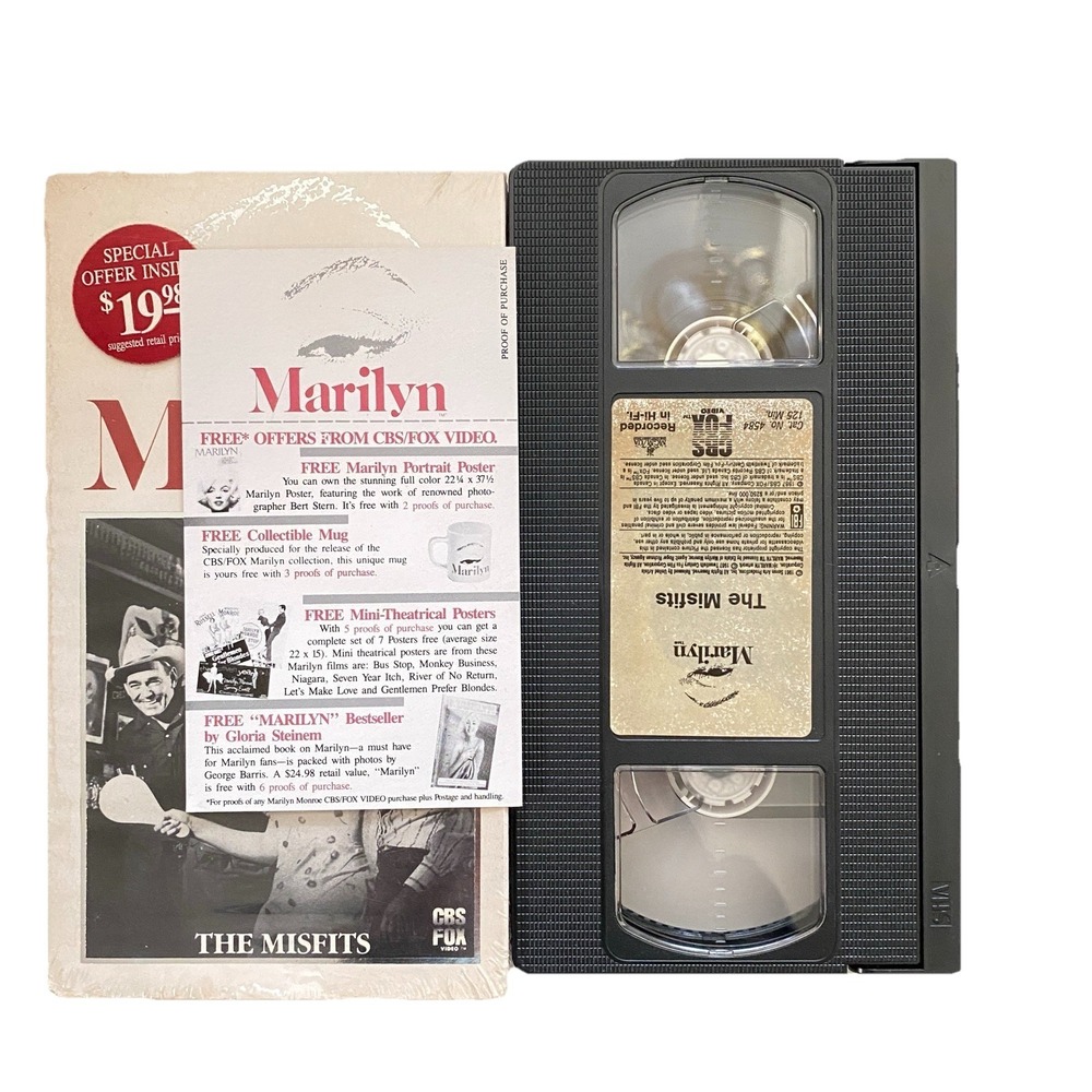 1961 THE MISFITS 1987 CBS VHS TAPE MARILYN‎ MONROE'S  Last Film in Plastic Case